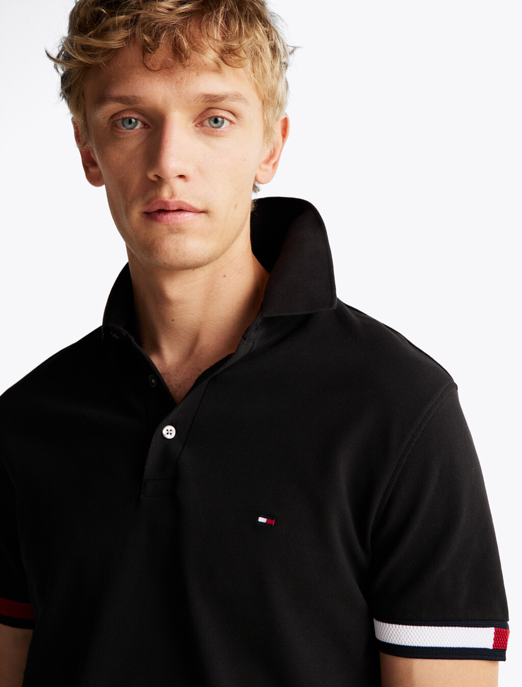 Flag Cuff Slim Polo, Black, hi-res