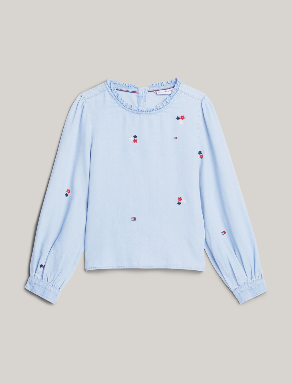 花朵刺繡青年布襯衫, Denim Medium, hi-res