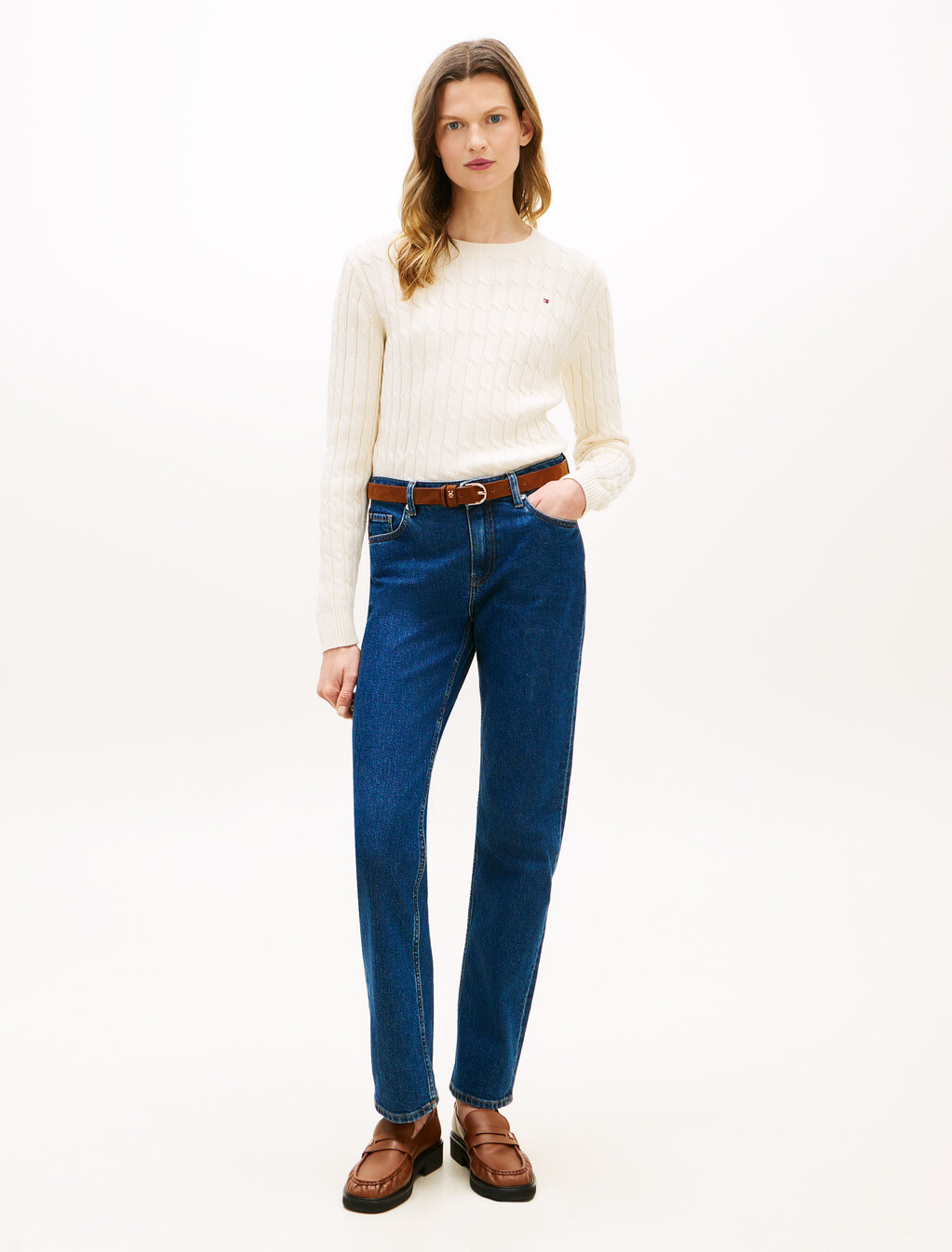 Cable Knit Crewneck Sweater, Calico, hi-res