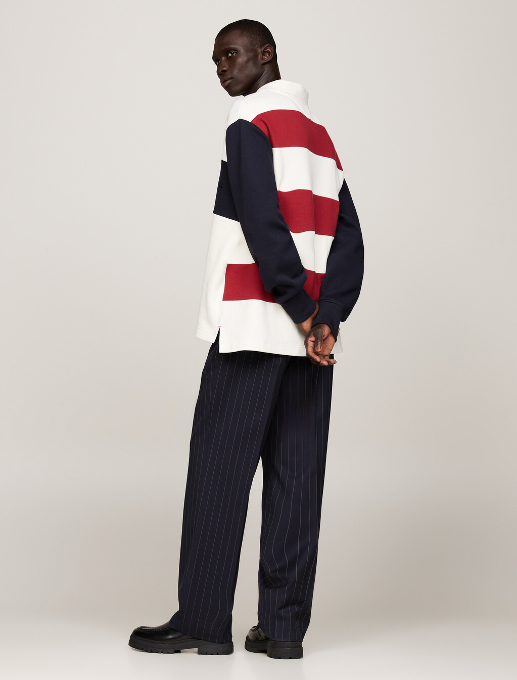 Crest Long Sleeve Boxy Polo Shirt, Ivory/Desert Sky/Regatta Red, hi-res