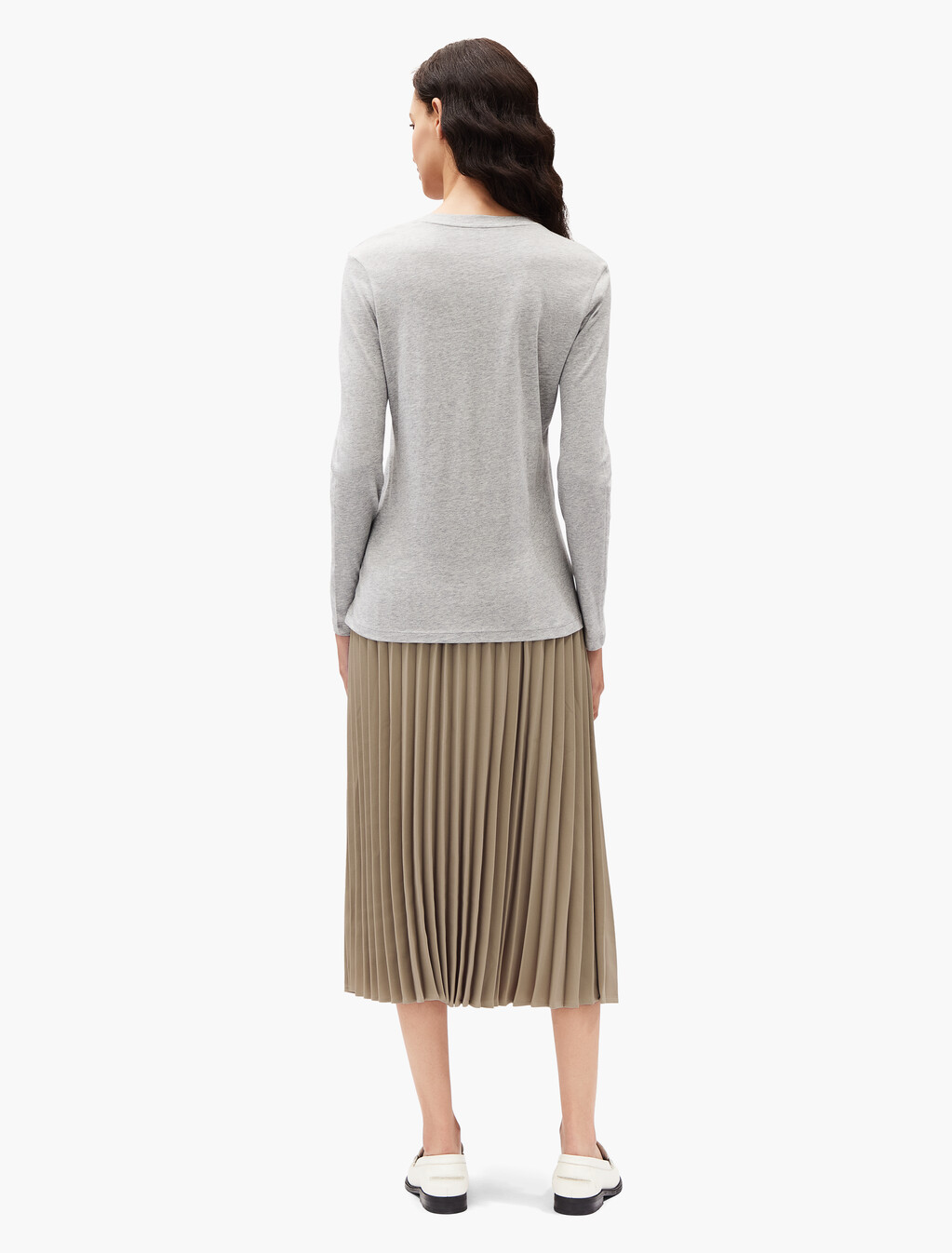 Twill Midi Pleated Skirt, Beige, hi-res