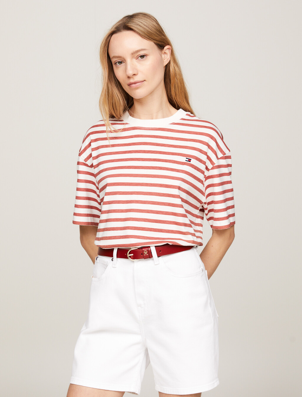 Stripe Relaxed Fit T-Shirt, Reg Stp Ancient White/ Terra Red, hi-res