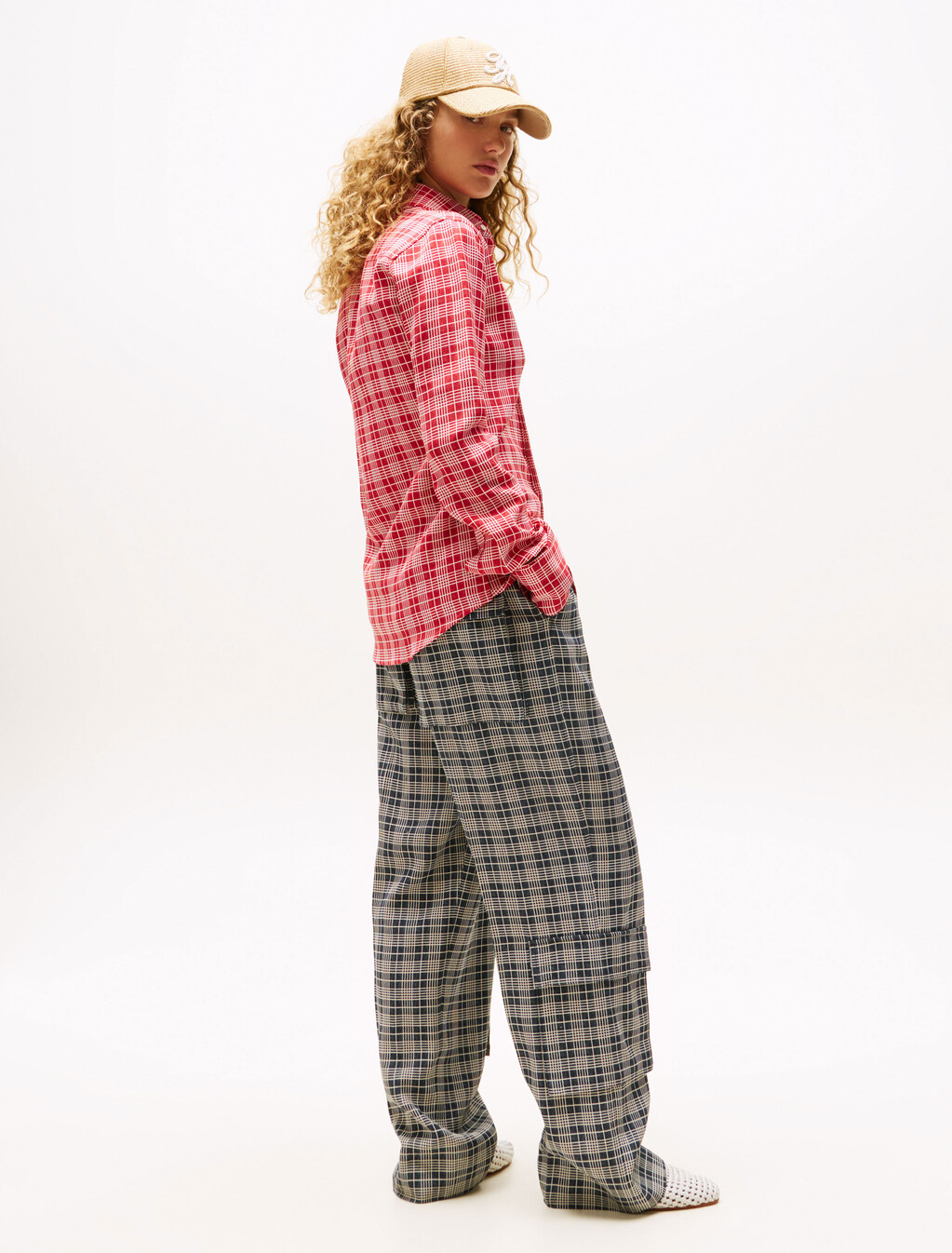 The Runway Collection Regular Silk Blend Shirt, Red/Cream Check, hi-res