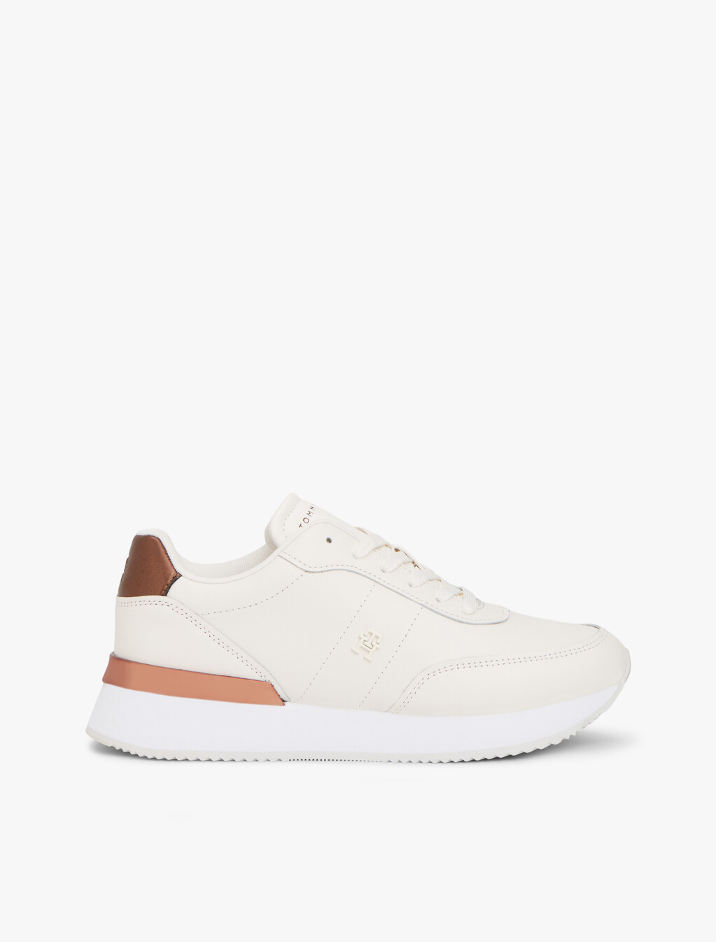 Leather Fine Cleat Chunky Trainers, Ancient White, hi-res