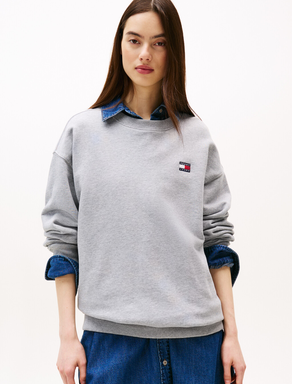 Tommy 旗幟徽章寬鬆衛衣, Grey Htr, hi-res