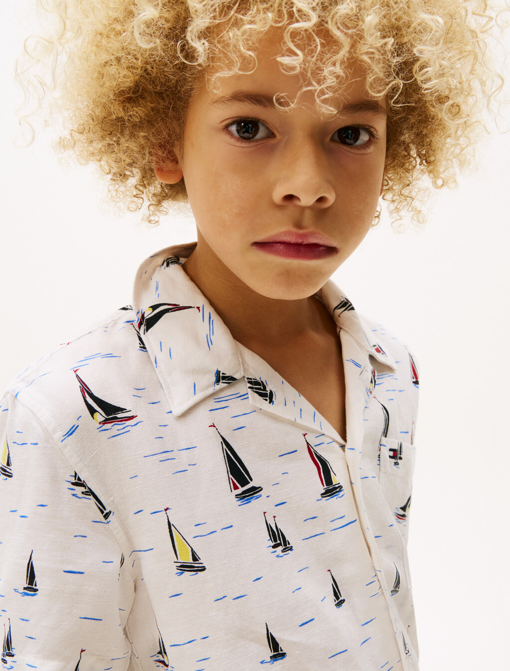 Print Woven Short Sleeve Shirt, All Over Boat Print, hi-res