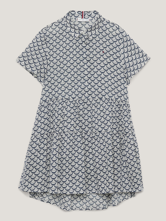 Scallop Print Oversized Mini Shirt Dress