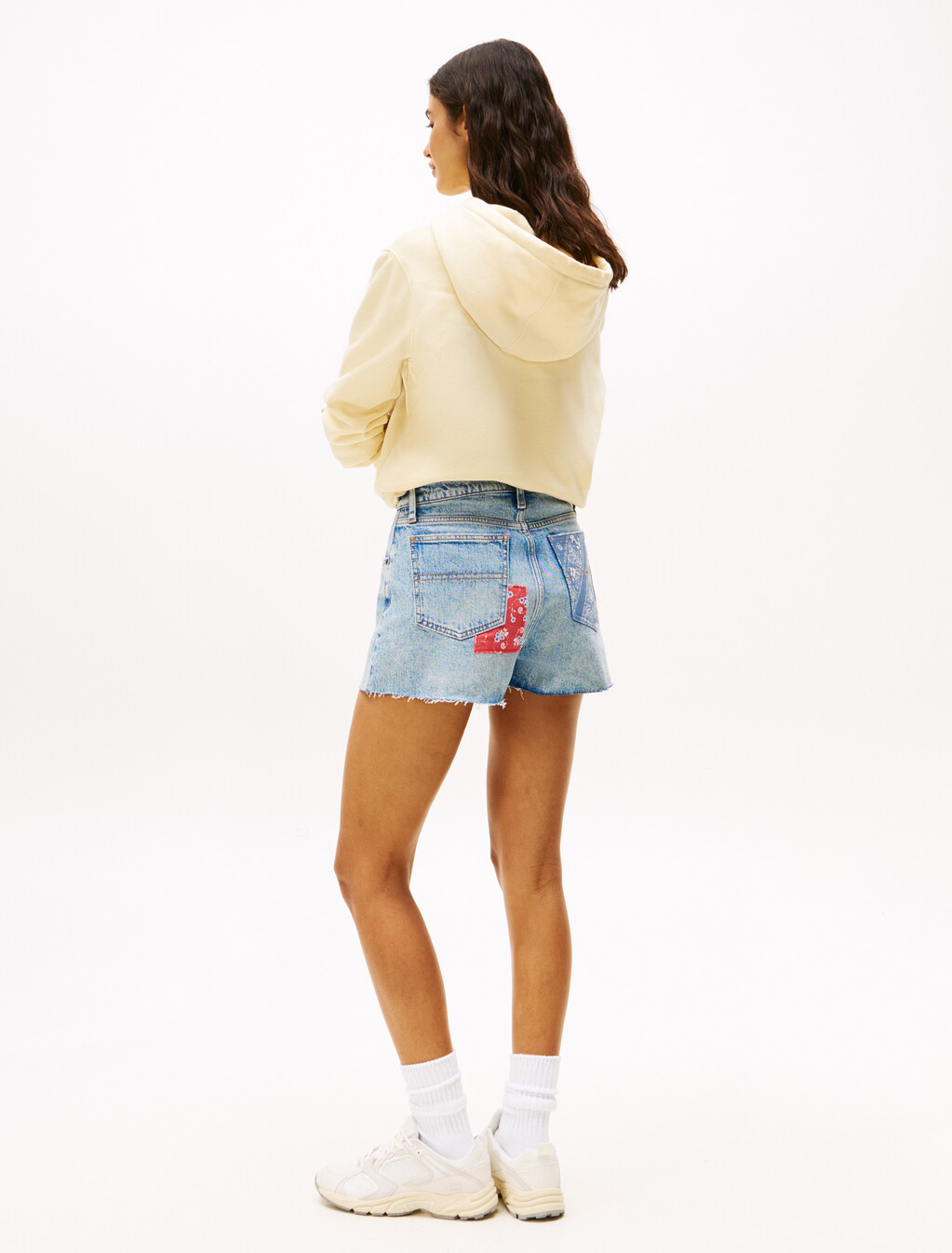 Patchwork Slim Denim Shorts, Denim Light, hi-res
