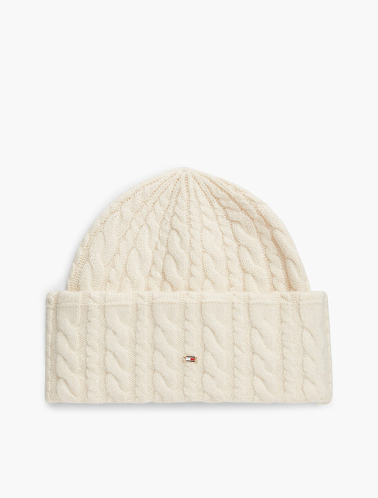 Flag Cable Knit Beanie With Alpaca