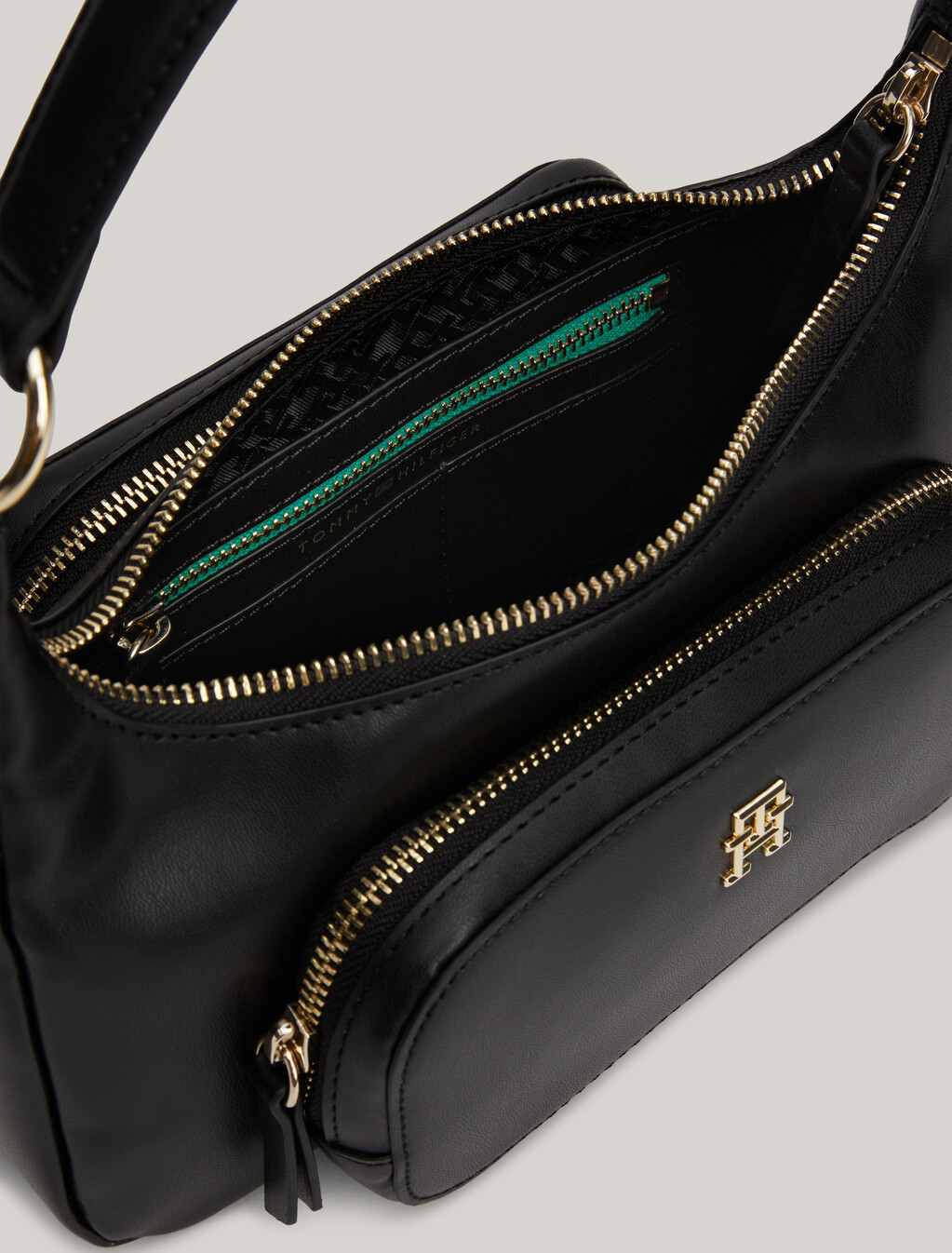 TH Monogram Soft Shoulder Bag, Black, hi-res