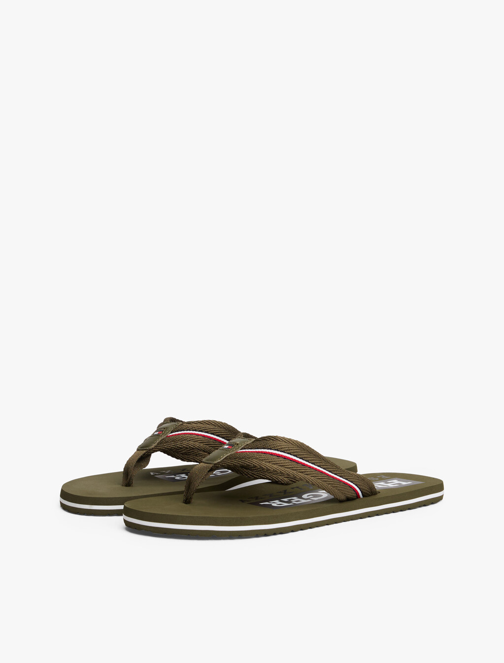 Signature Tape Webbing Flip-Flops, Army Green, hi-res