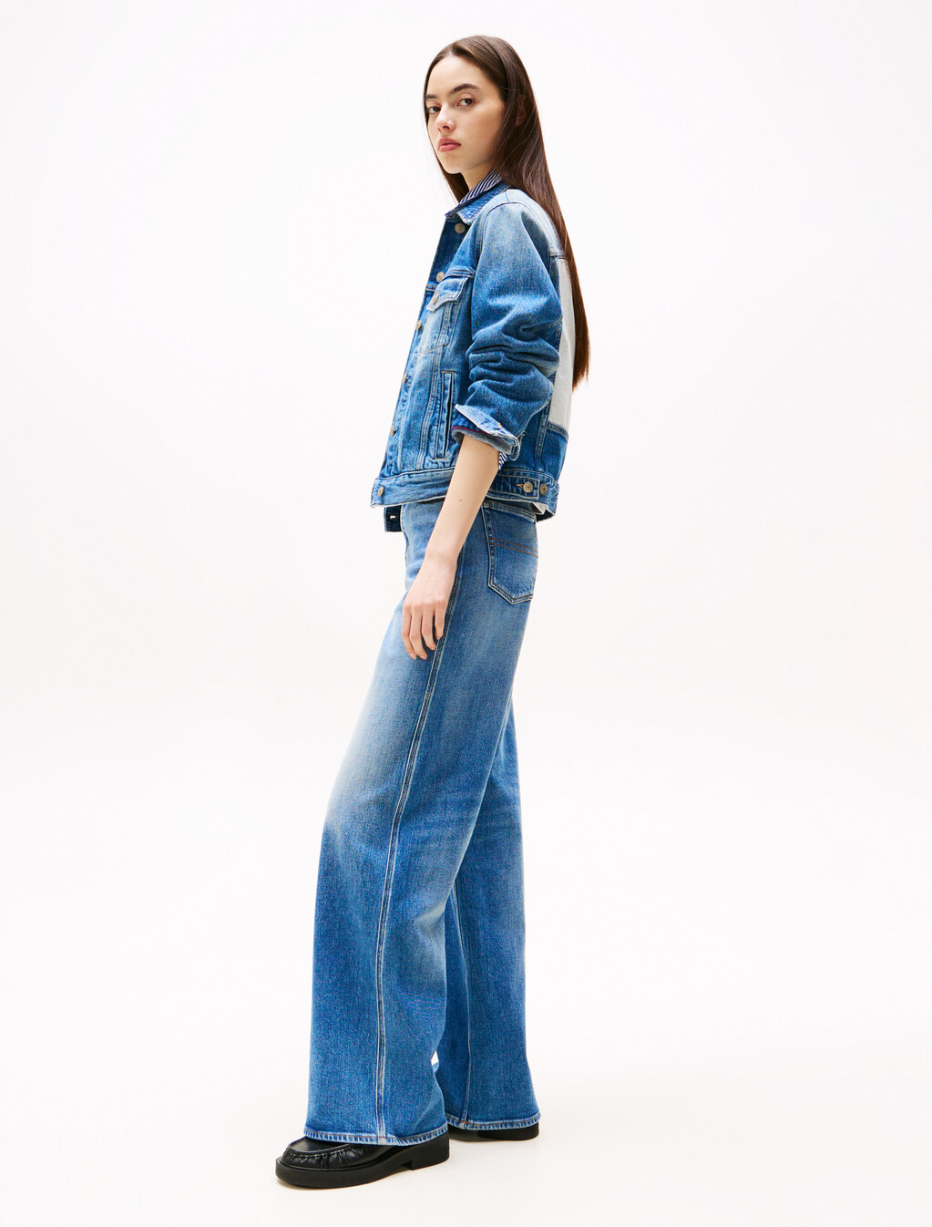 Claire 高腰寬筒牛仔褲, Denim Medium, hi-res