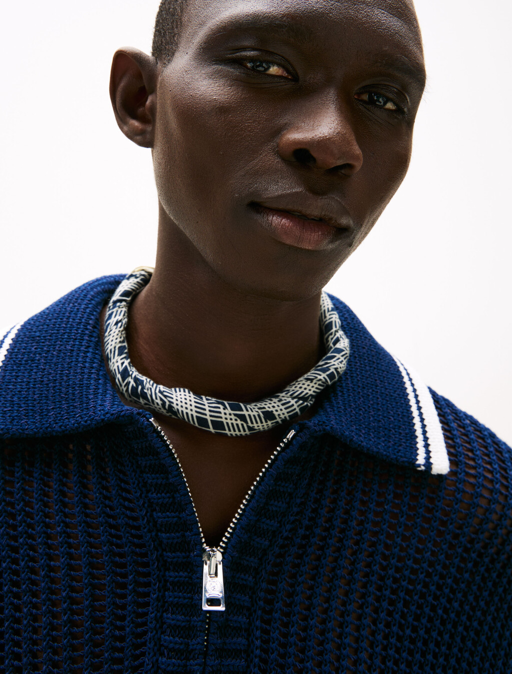 The Runway Collection Grid Check Bandana, Dark Night Navy, hi-res