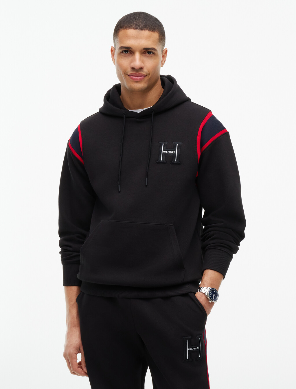 Varsity Logo Contrast Stripe Hoody, Black, hi-res