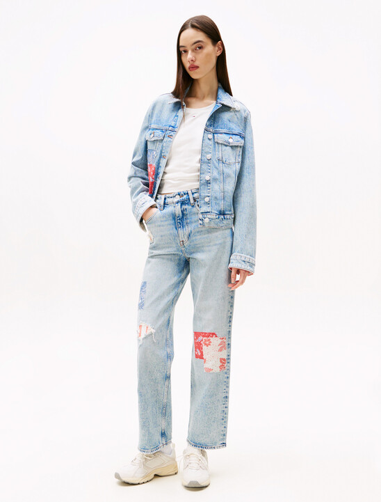 Patchwork High Rise Slim Straight Jeans