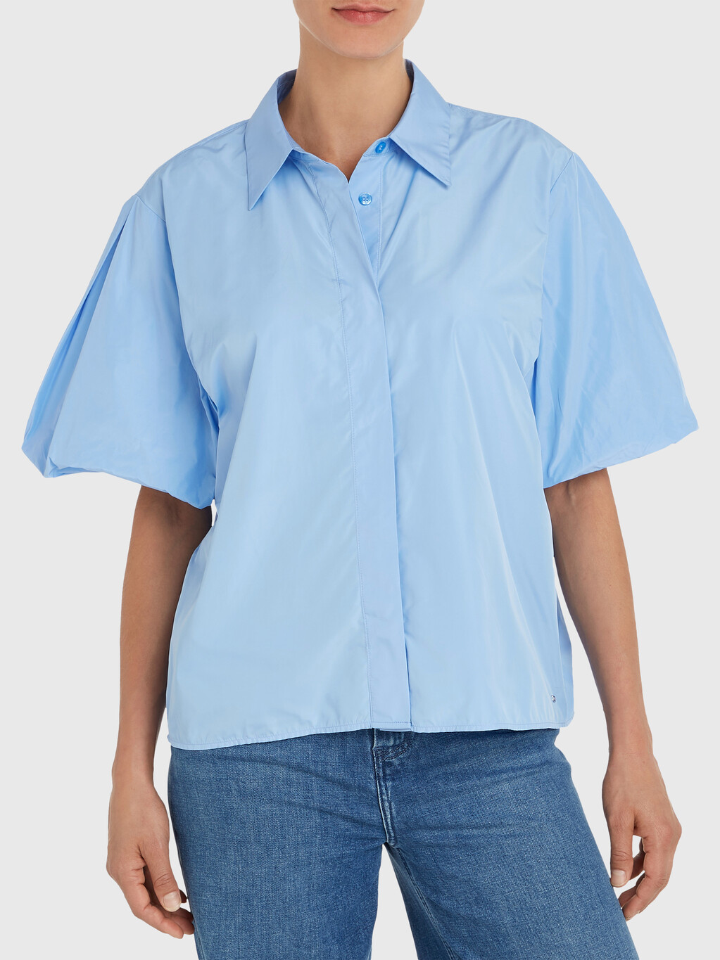 Taffeta Puff Short Sleeve Oversized Shirt, Vessel Blue, hi-res