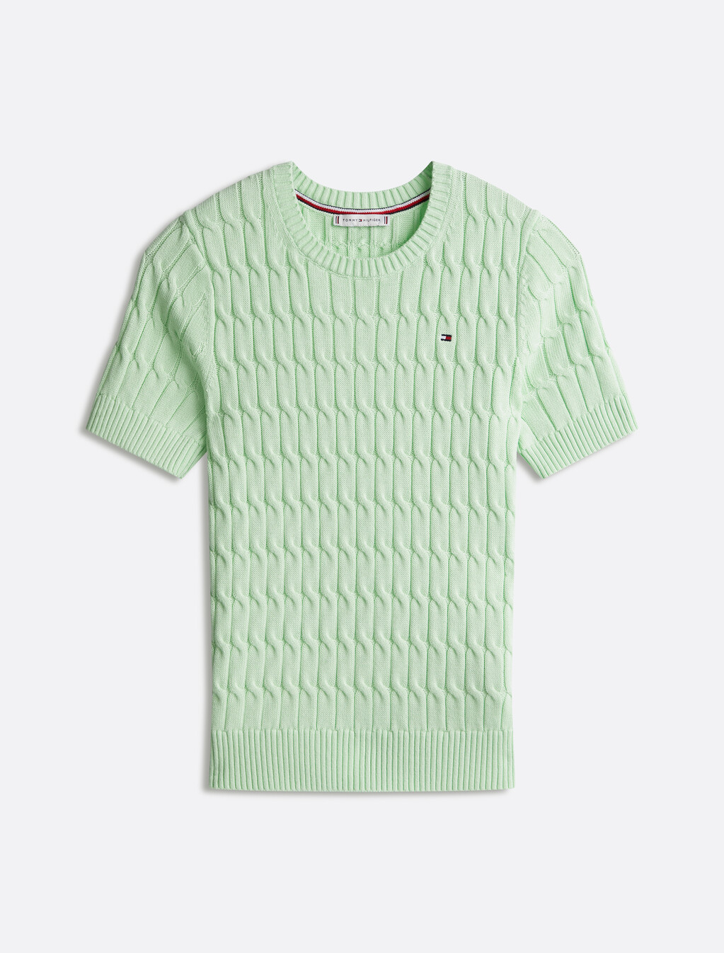 Cable Knit Short Sleeve Jumper, Opal Green, hi-res