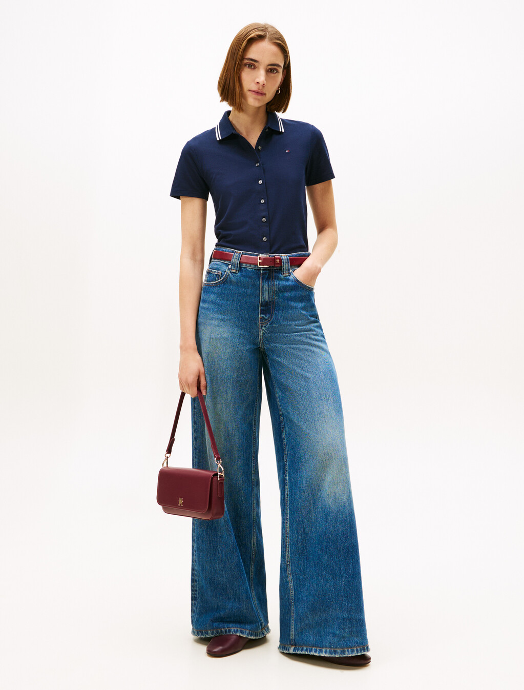 Tipped Slim Button Down Polo, Dark Night Navy, hi-res