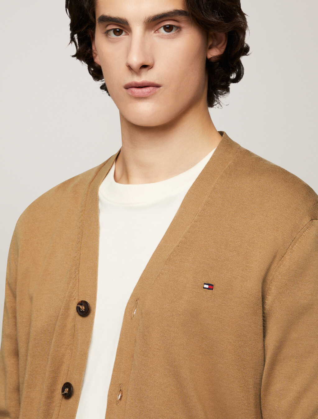 Tipped Cardigan, Safari Canvas, hi-res