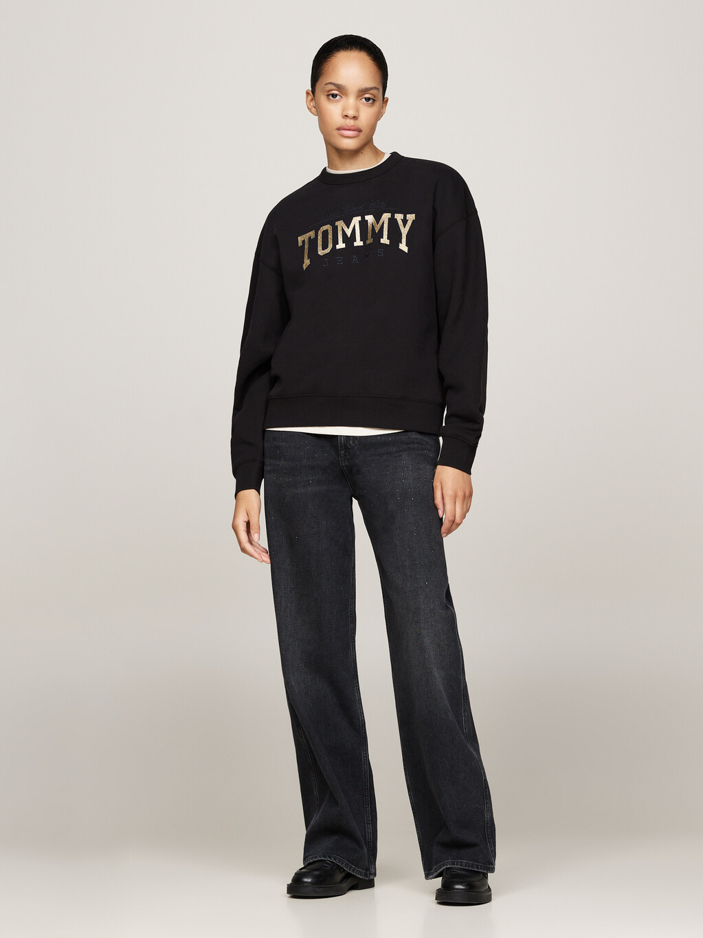 Glitter Logo Boxy Sweatshirt, Black, hi-res