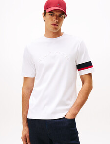 Colour-Blocked Sleeve Interlock Knit T-Shirt, White, hi-res
