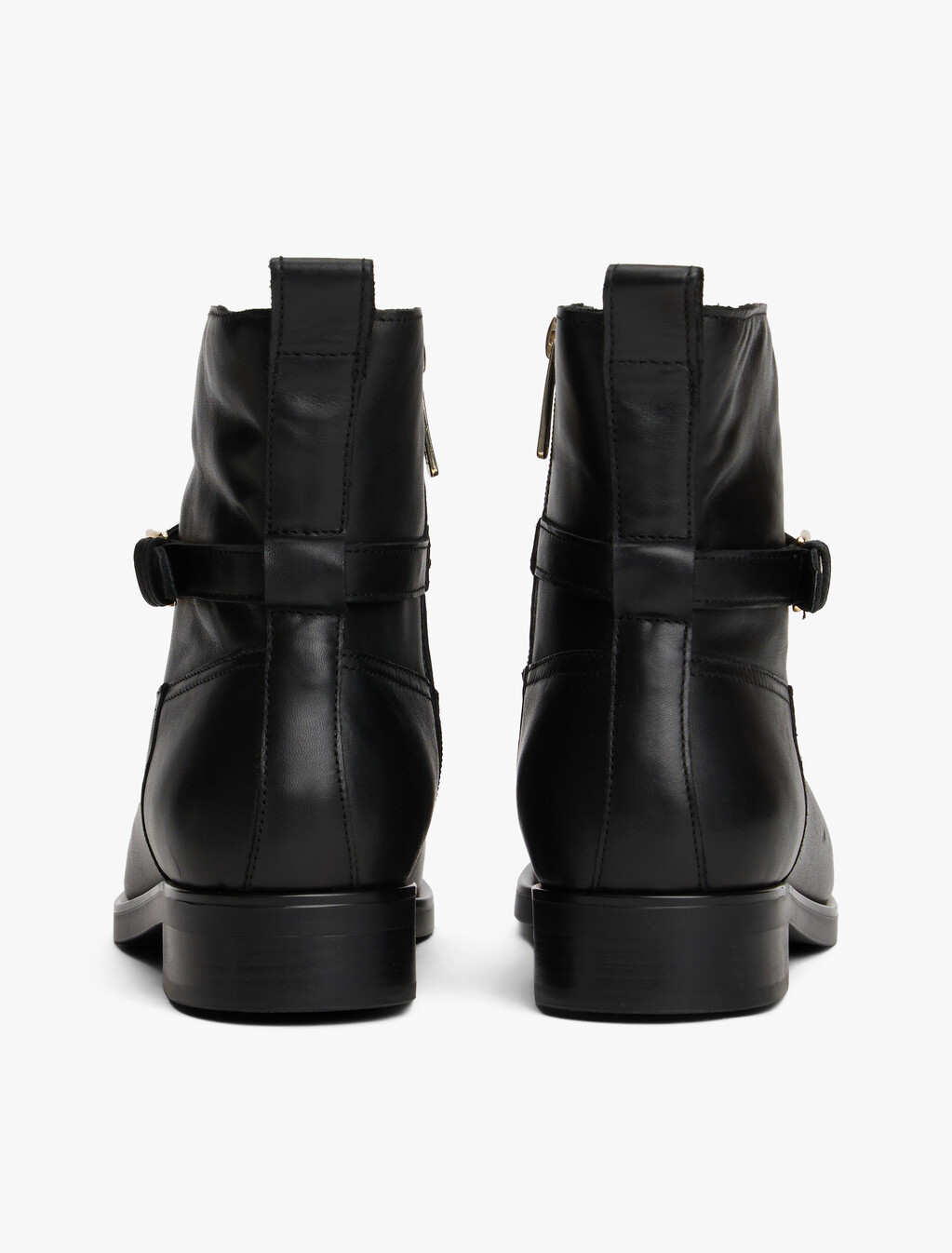 Leather Buckle Riding Boots, Black, hi-res