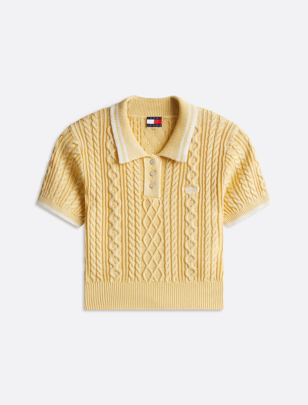 Cable Knit Cropped Polo, Custard Cream, hi-res