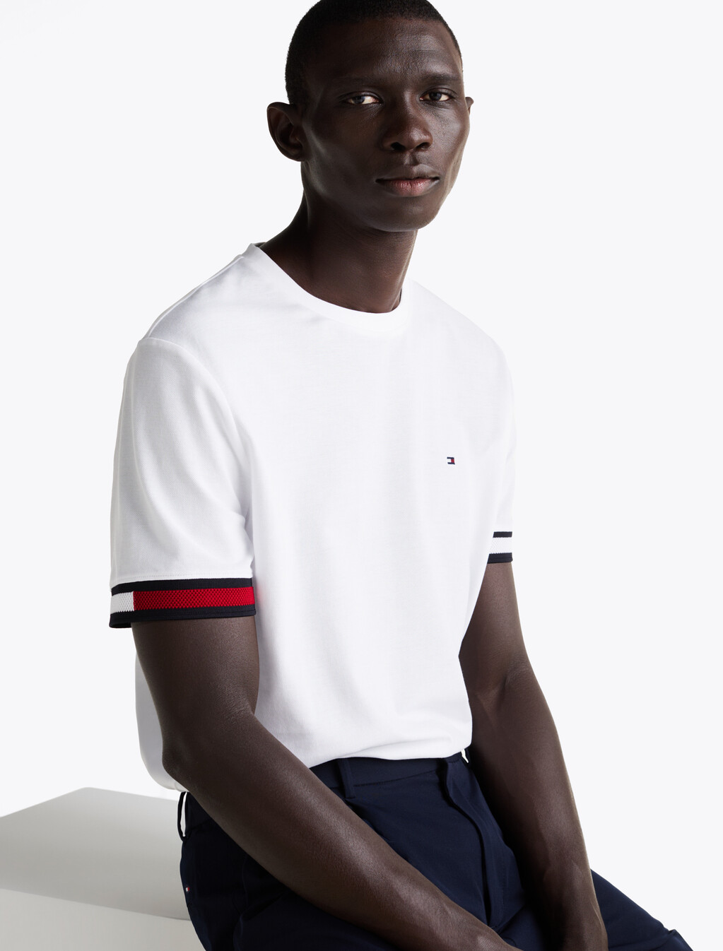 Global 條紋袖口 T 恤, White, hi-res