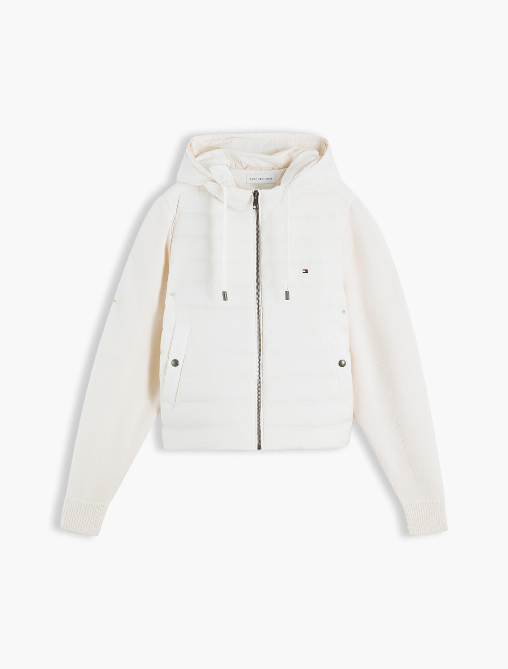 Mixed Texture Hooded Down Jacket, Ivory Silk, hi-res