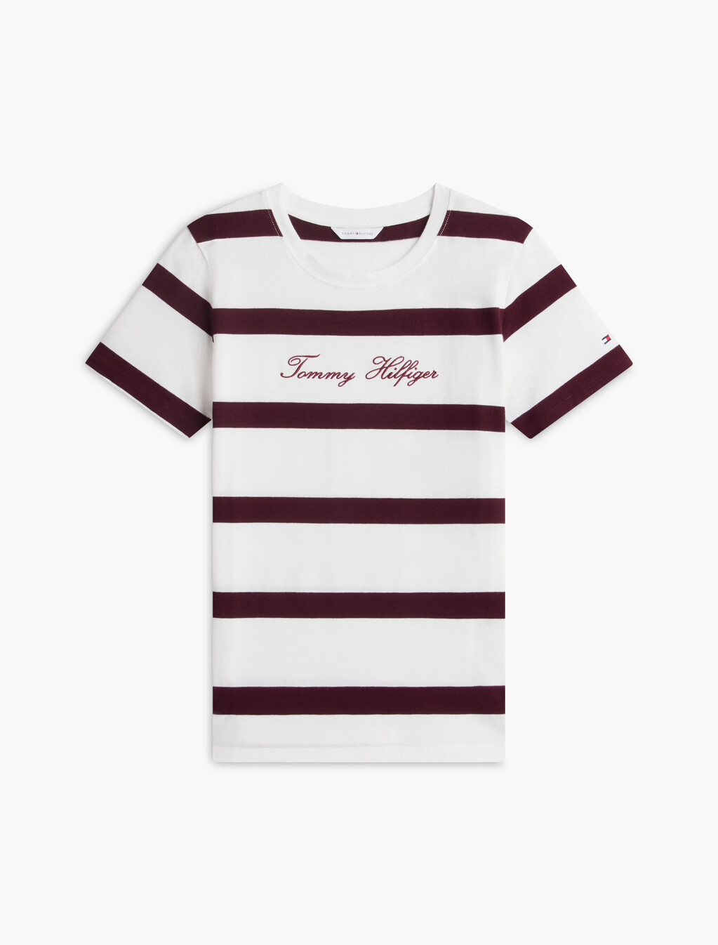 Script Logo Stripe T-Shirt, Wide Stp Ecru / Deep Burgundy, hi-res