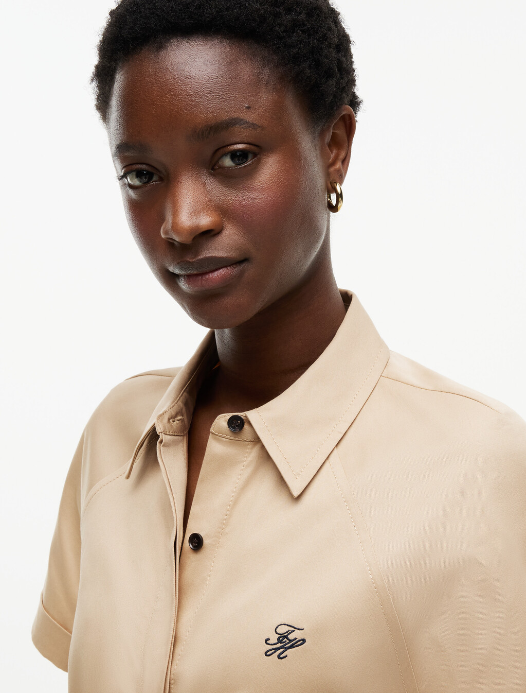 Belted Twill Midi Shirt Dress, Gentle Gold, hi-res