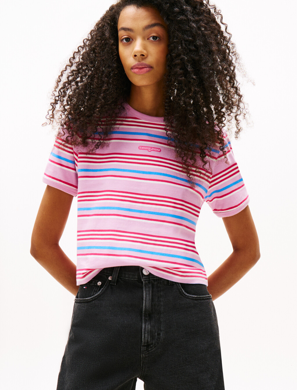 Script Logo Stripe T-Shirt, Carnival Pink / Stripe, hi-res