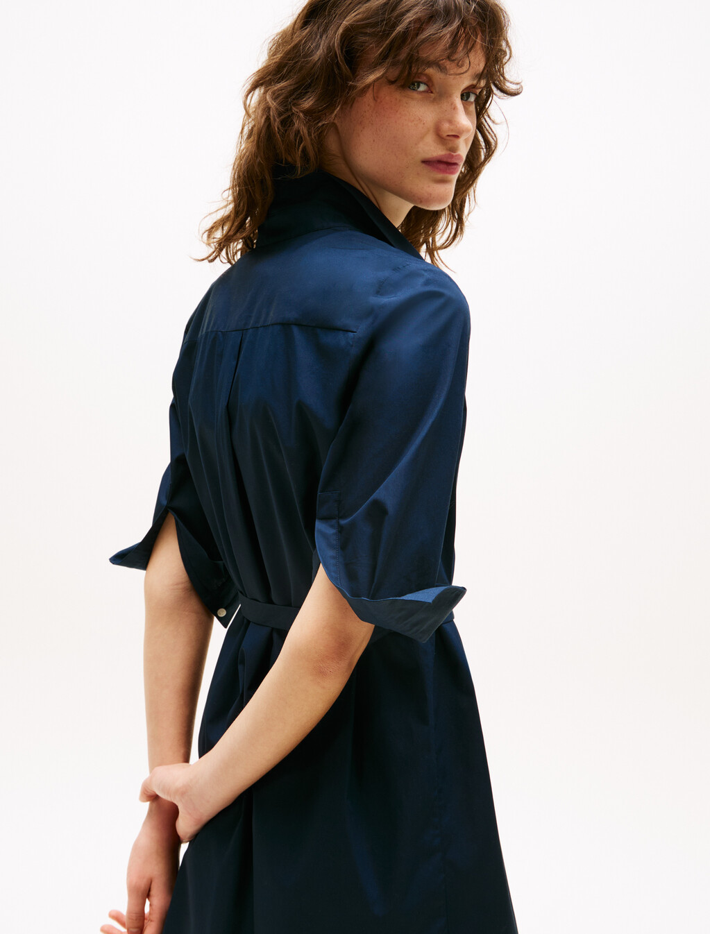 Asia Fit 3/4 Sleeve Shirt Dress, Dark Night Navy, hi-res