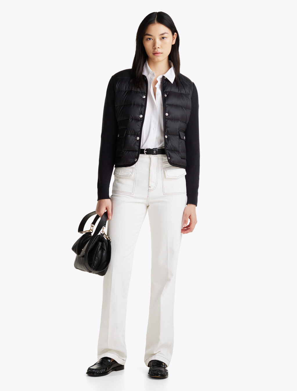Down Contrast Quilted Jacket, Black, hi-res
