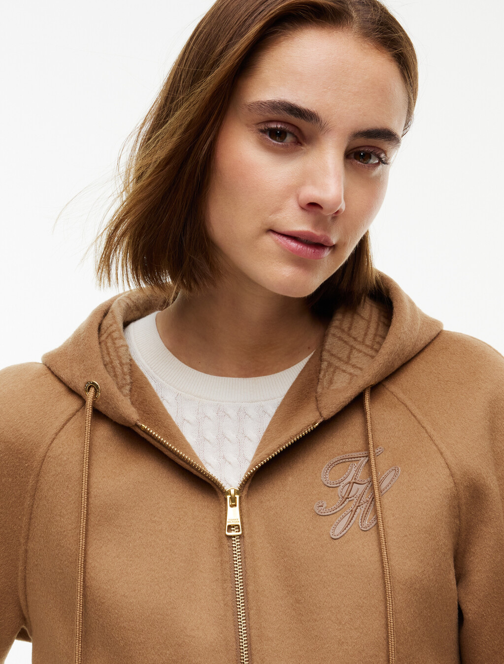 Double-Faced Wool Blend Relaxed Hooded Jacket, Hickory, hi-res