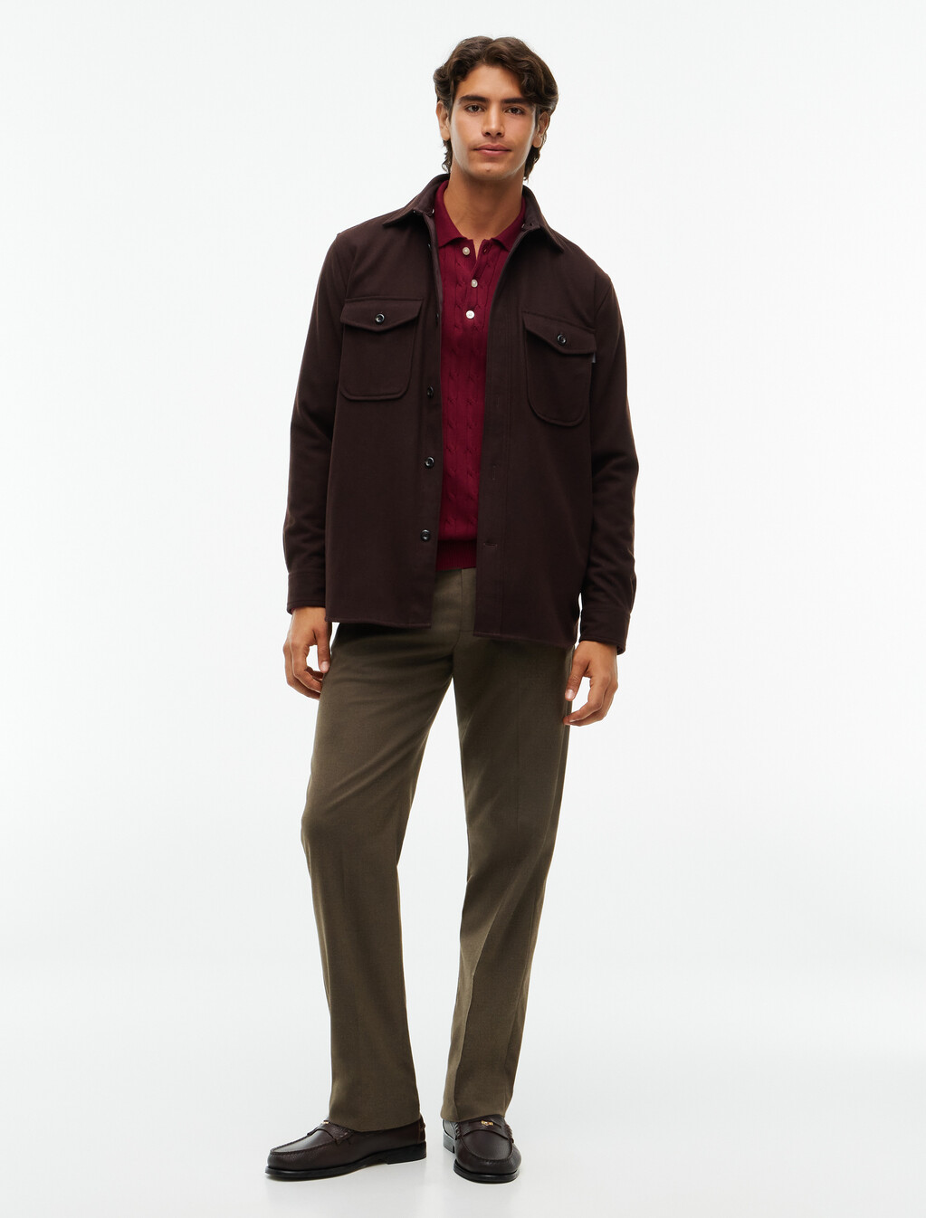 Relaxed Fit Wool Blend Shirt, Chocolate, hi-res