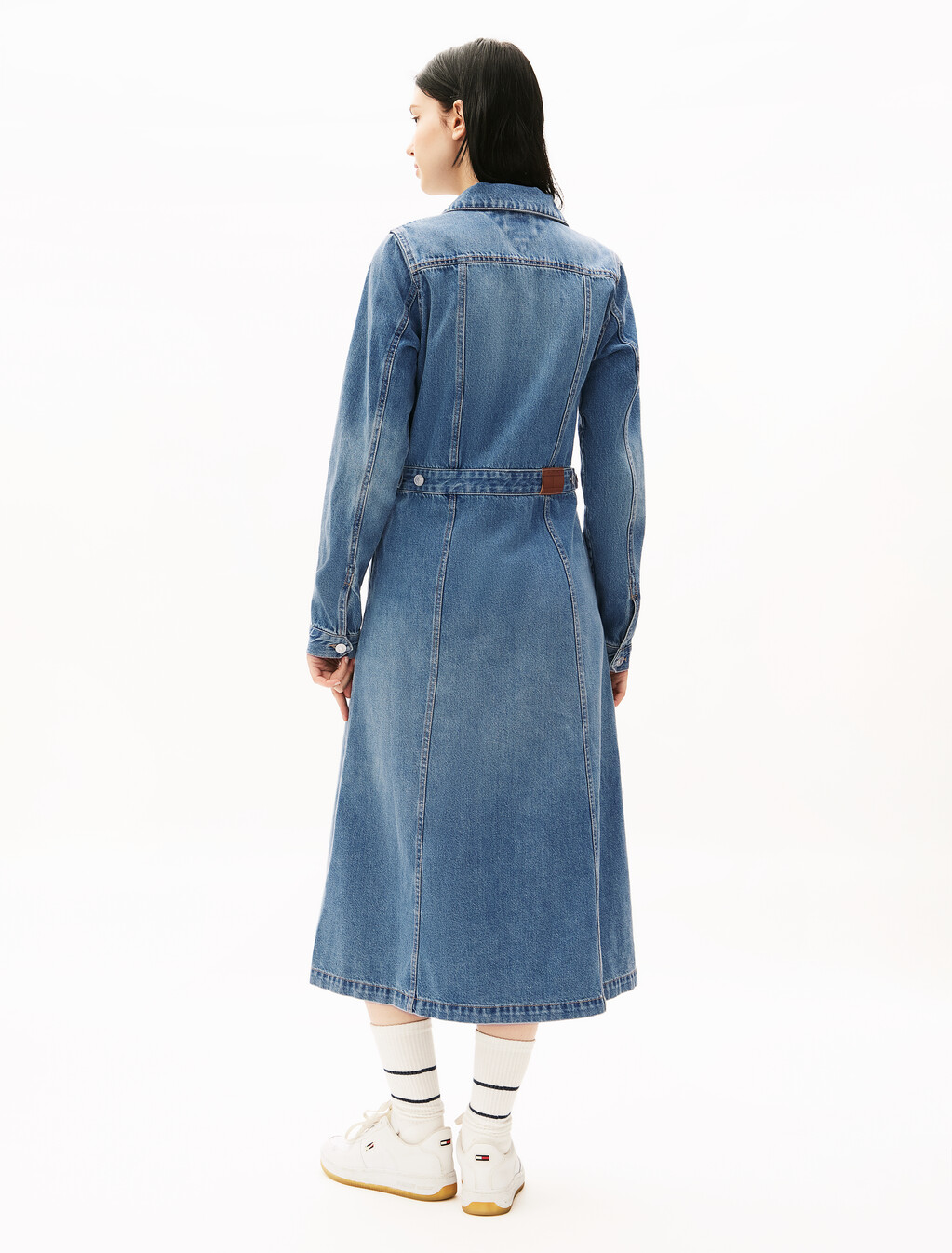 Maxi Trucker Dress Jacket, Denim Medium, hi-res