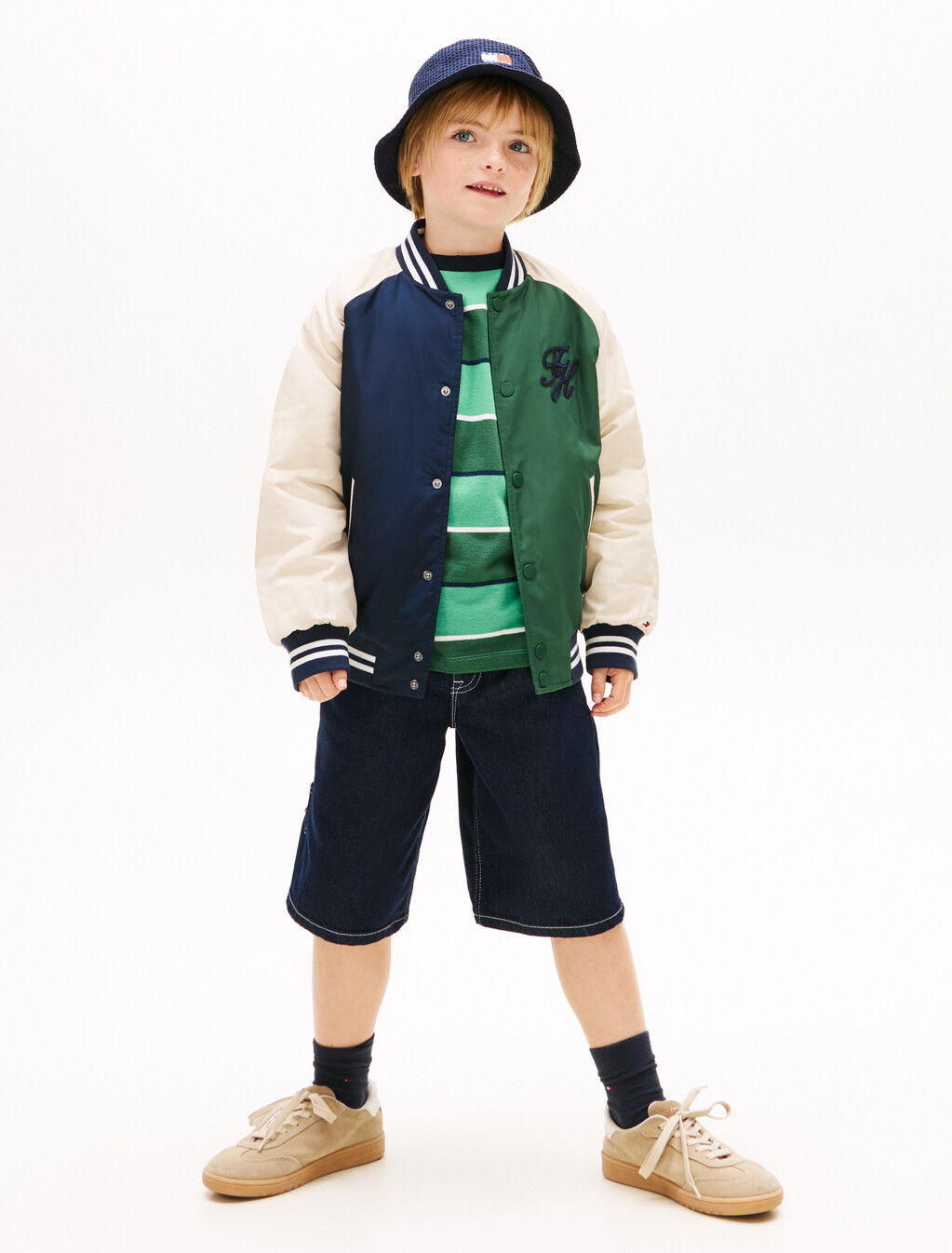 Logo Embroidery Relaxed Raglan Bomber Jacket, Dark Night Navy Colourblock, hi-res
