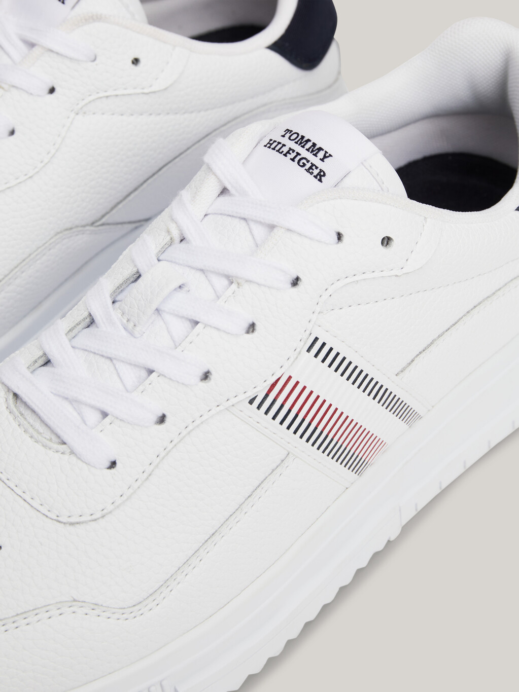 Signature Tape Textured Leather Trainers, White, hi-res