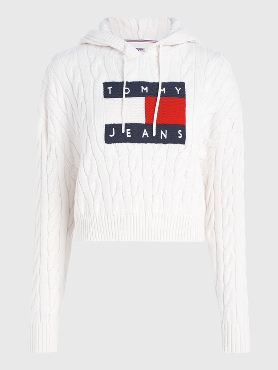 Cropped Cable Knit Flag Badge Hoody