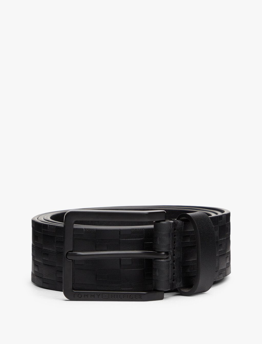 TH Flag Debossed Leather Belt, Black, hi-res