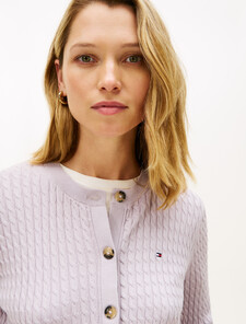 Cable Knit Crew Neck Cardigan, Lilac Dusk, hi-res
