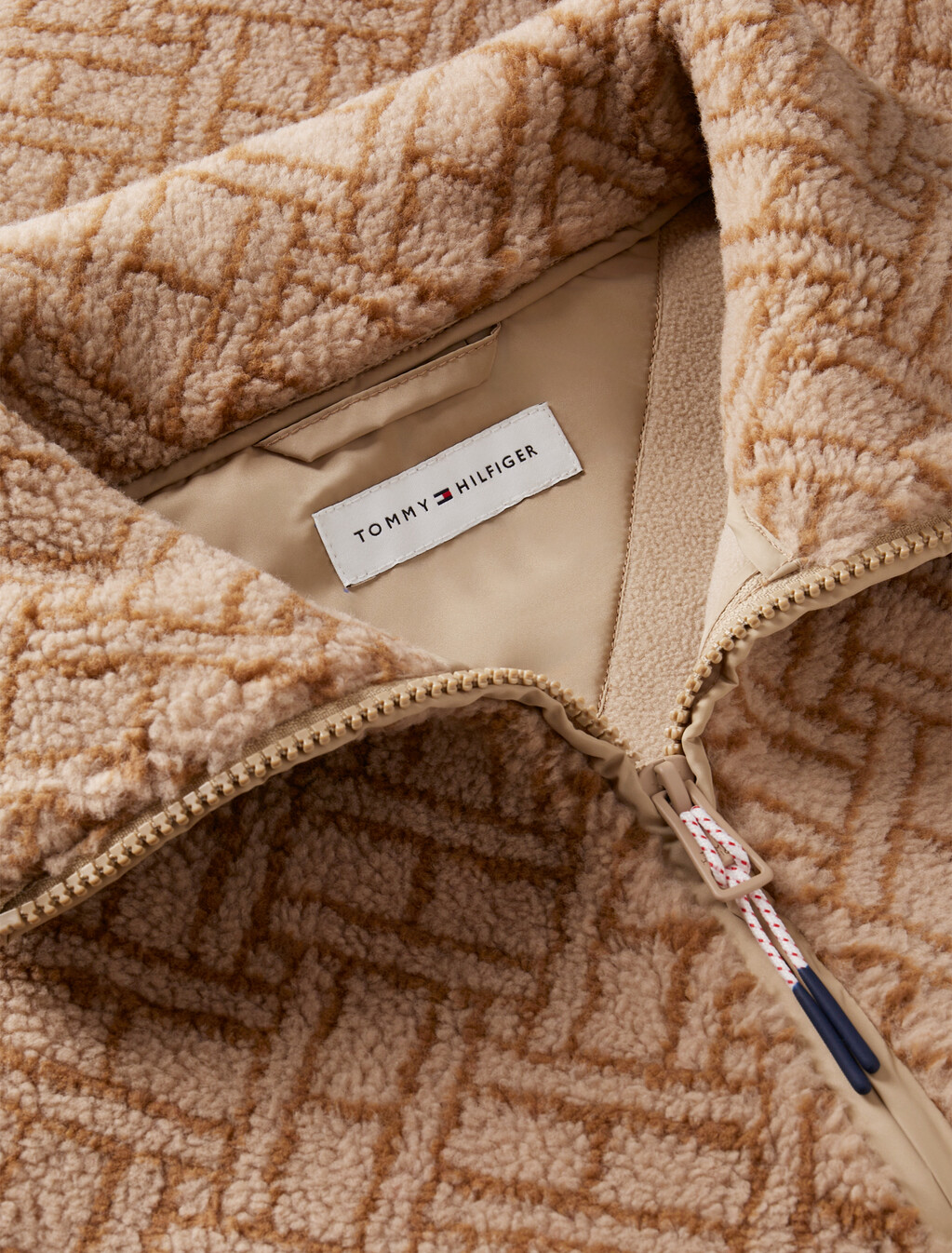 Teddy Fleece Jacquard Relaxed Half-Zip Jacket, Beige Monogram Flag, hi-res