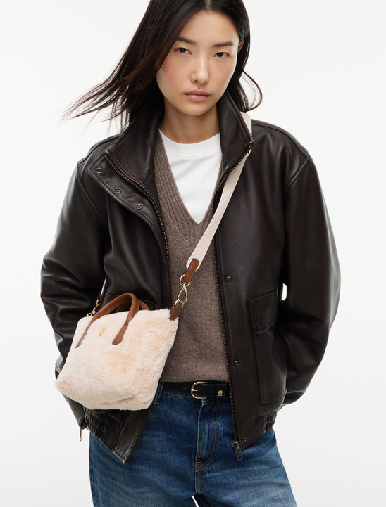 Faux Fur Crossbody Tote Bag