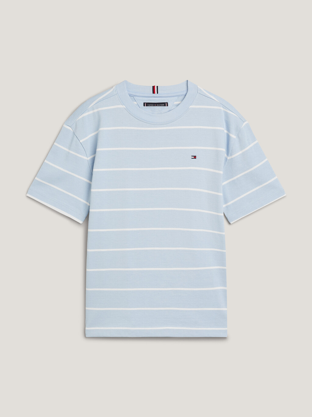 條紋旗幟刺繡 T 恤, Breezy Blue Base/White Stripe, hi-res