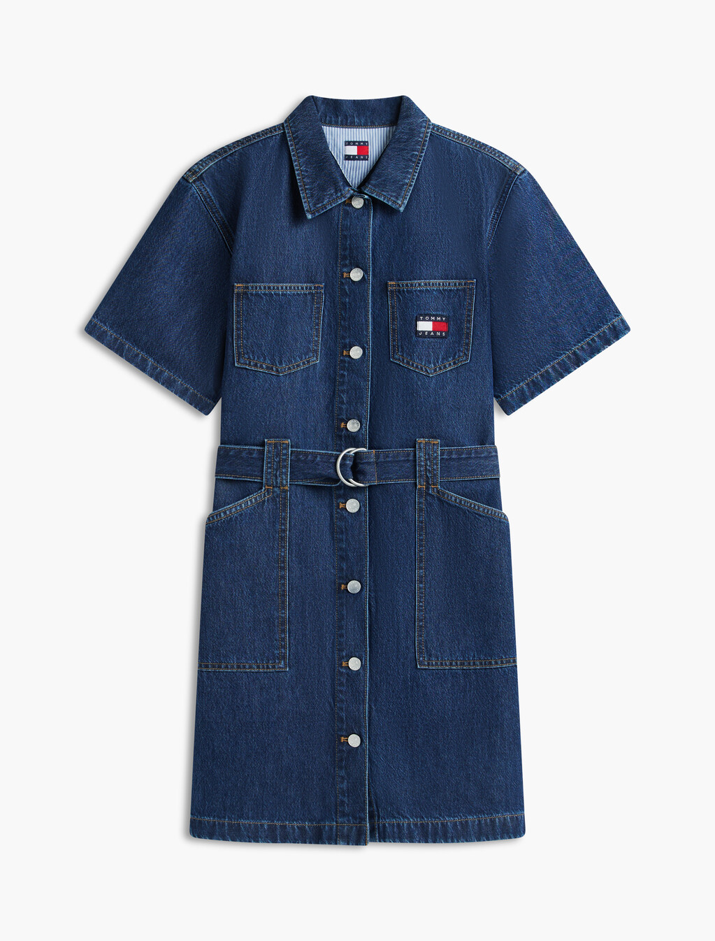 Denim Utility Short Sleeve Shirt Dress, Denim Dark, hi-res