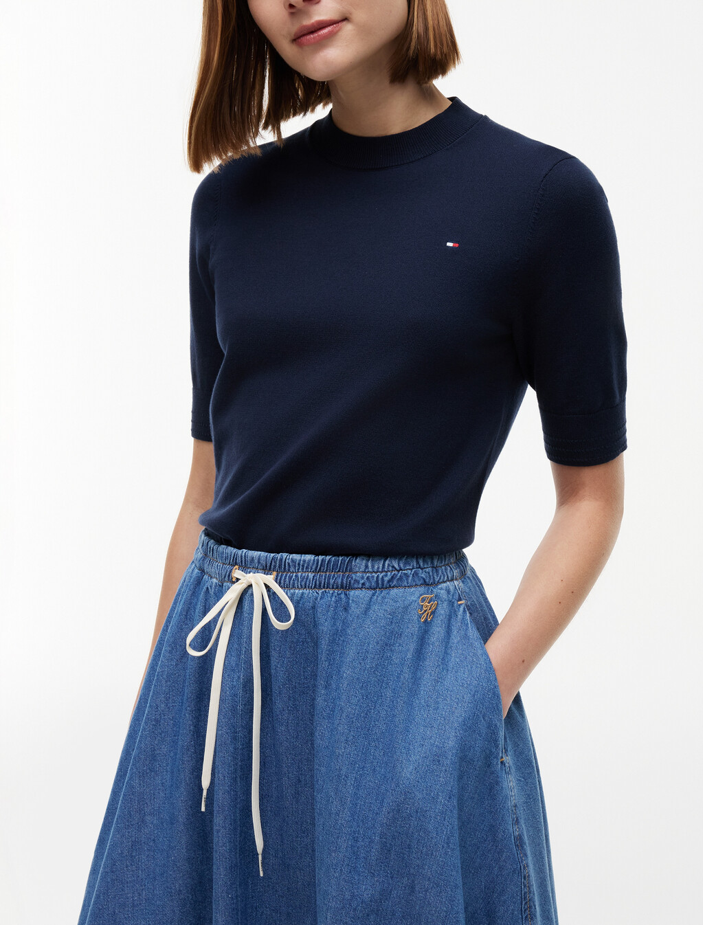 Logo Relaxed Denim Flared Midi Skirt, Mia, hi-res