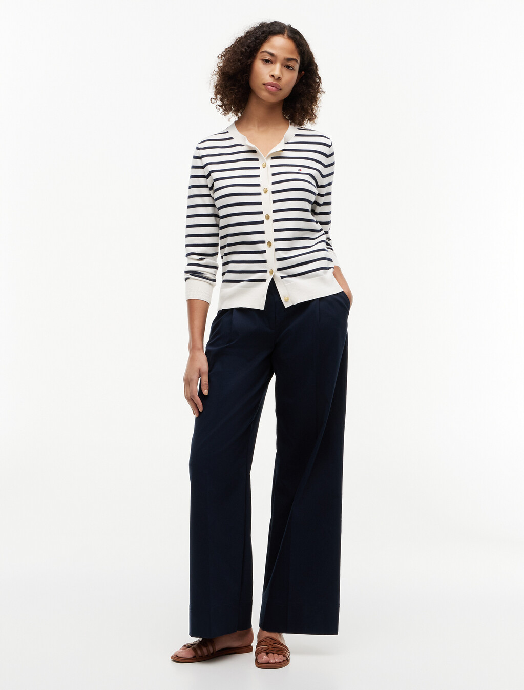 Jersey Crew Neck Cardigan, Ivory Petal/ Dark N Navy Breton Stp, hi-res