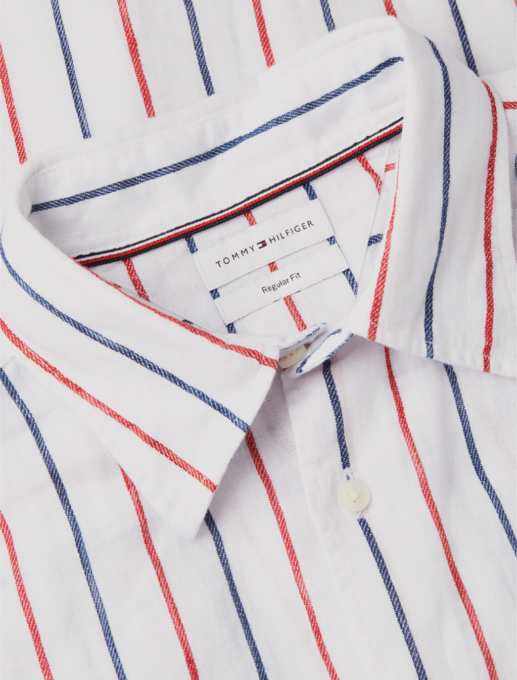 Regular Fit Textured Stripe Pure Linen Shirt, Medium Red / Stripe, hi-res