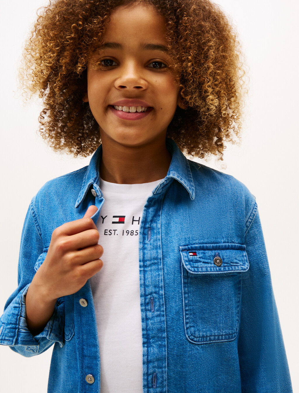 中度水洗牛仔襯衫, Denim Medium Blue, hi-res